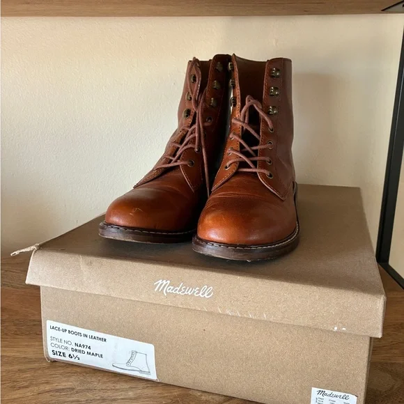 Madewell Women’s Kellie Lace Up Boot Dried Maple Leather Boots - Picture 7 of 10